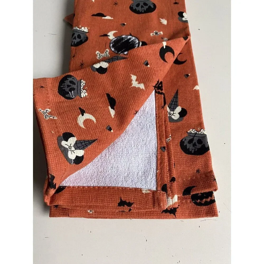 2 Pack Disney Mickey Mouse Halloween Kitchen Towels Jack O Lantern Witch Hat NEW
